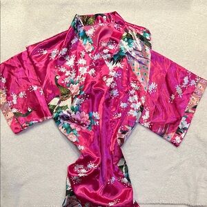 Vintage Vibrant Pink Floral Kimono Robe